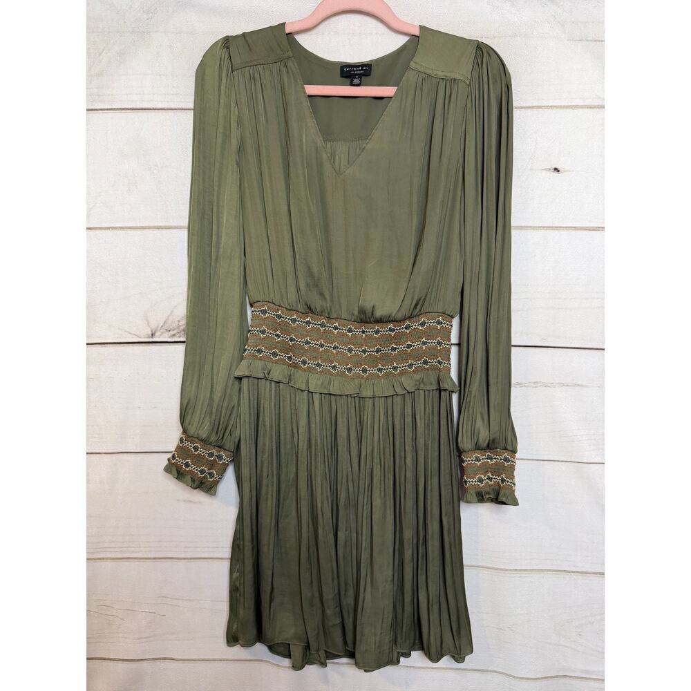 Current Air Dress‎ Size SM Olive Green Long Sleeves Rouched Waist